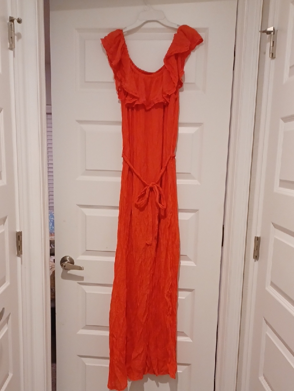 New Look Bright Orange Or Peach Ruffle-Trim Maxi Dress